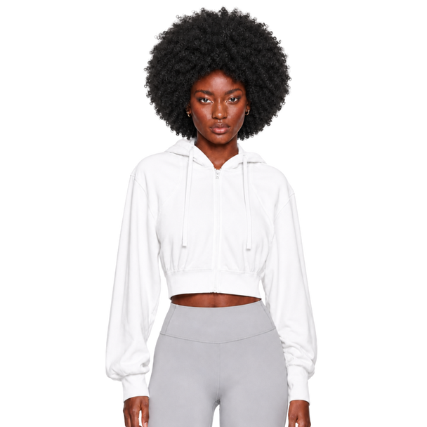 Women's Cropped Hooded Zip-Up Nylon Running Sports Jacket