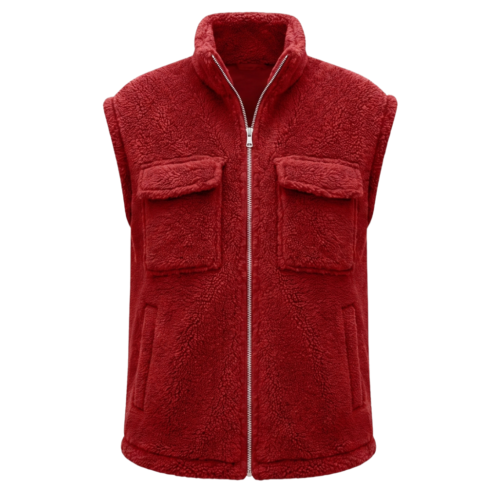 Women's Fleece Zip Vest with Stand Collar and Pockets