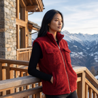 Women's Fleece Zip Vest with Stand Collar and Pockets
