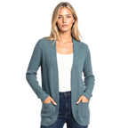 Women's Open Front Ribbed Cardigan with Side Pockets