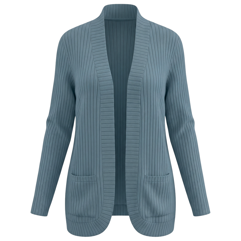 Women's Open Front Ribbed Cardigan with Side Pockets