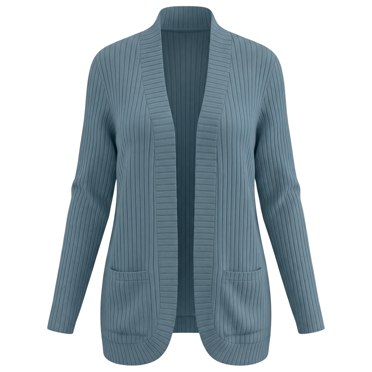 Women's Open Front Ribbed Cardigan with Side Pockets
