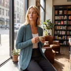 Women's Open Front Ribbed Cardigan with Side Pockets