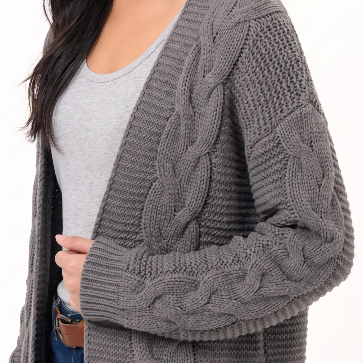Women's Oversized Cable Knit Open Front Cardigan Sweater
