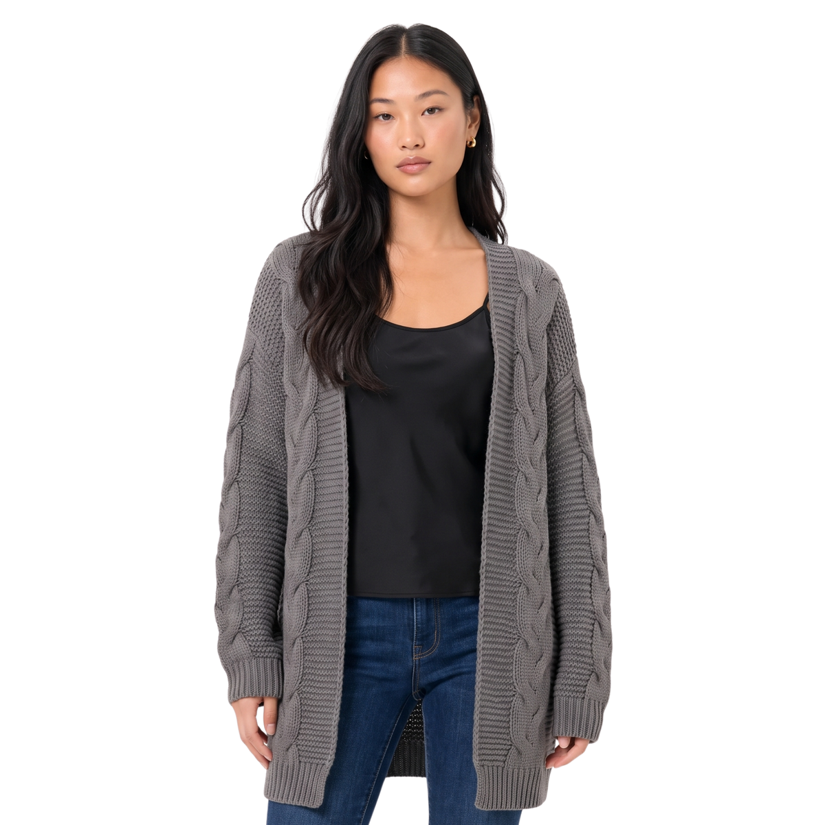 Women's Oversized Cable Knit Open Front Cardigan Sweater