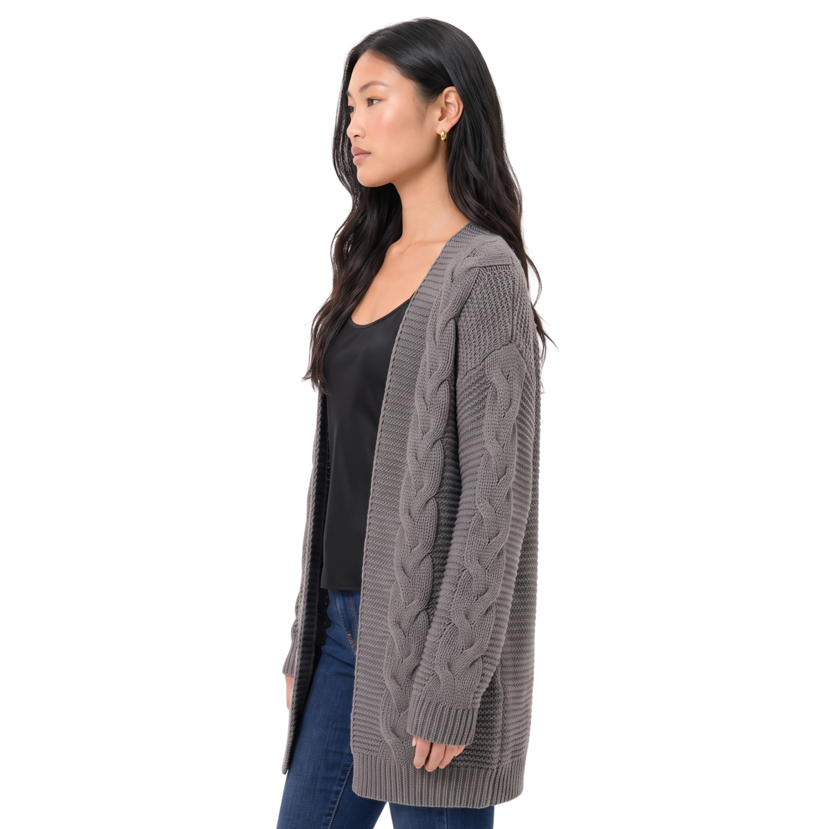Women's Oversized Cable Knit Open Front Cardigan Sweater