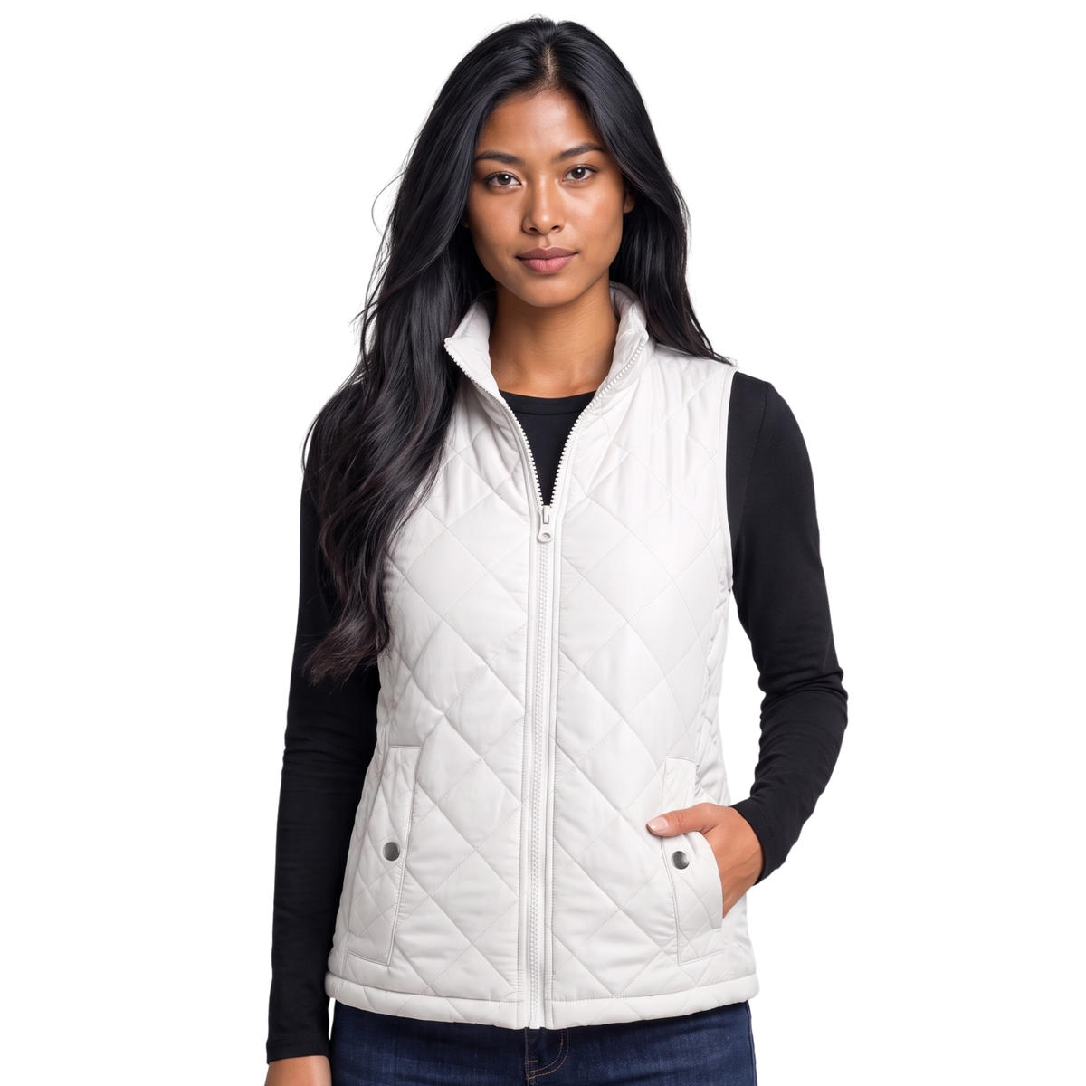 Women's Quilted Sleeveless Puffer Vest with Stand Collar