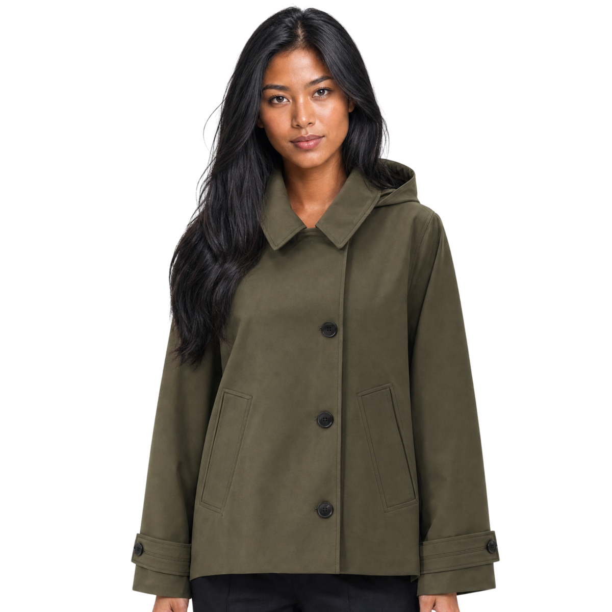 Turn-Down Collar Jacket with Detachable Hood