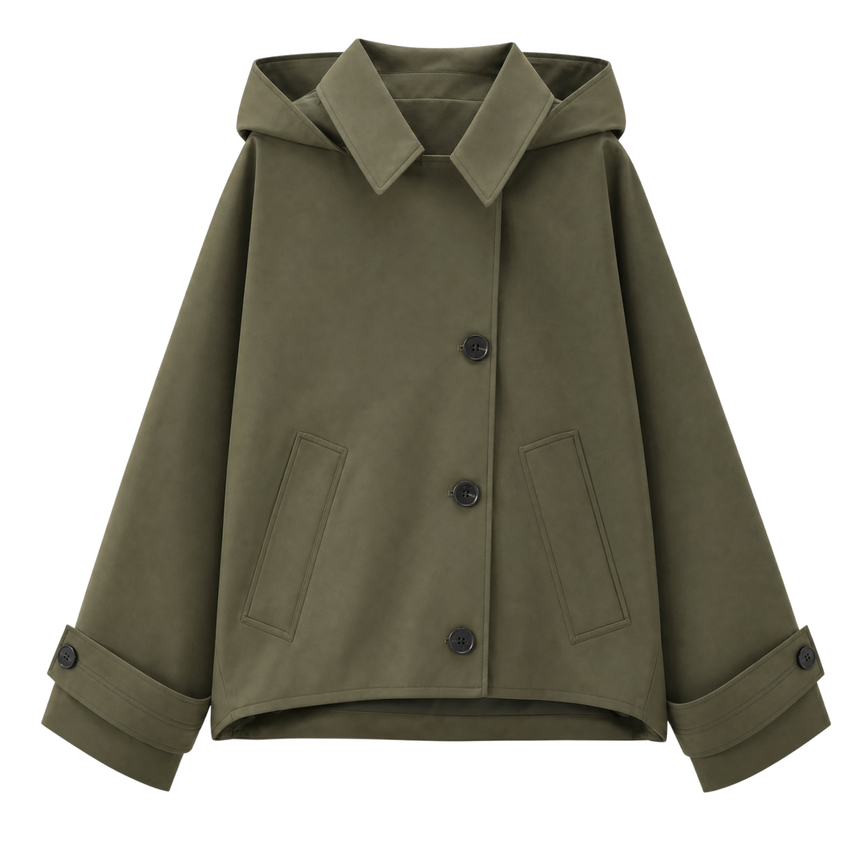 Turn-Down Collar Jacket with Detachable Hood