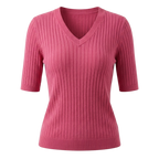 Women’s V-Neck Elbow-Length Sleeve Ribbed Knit Pullover Sweater