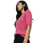 Women’s V-Neck Elbow-Length Sleeve Ribbed Knit Pullover Sweater