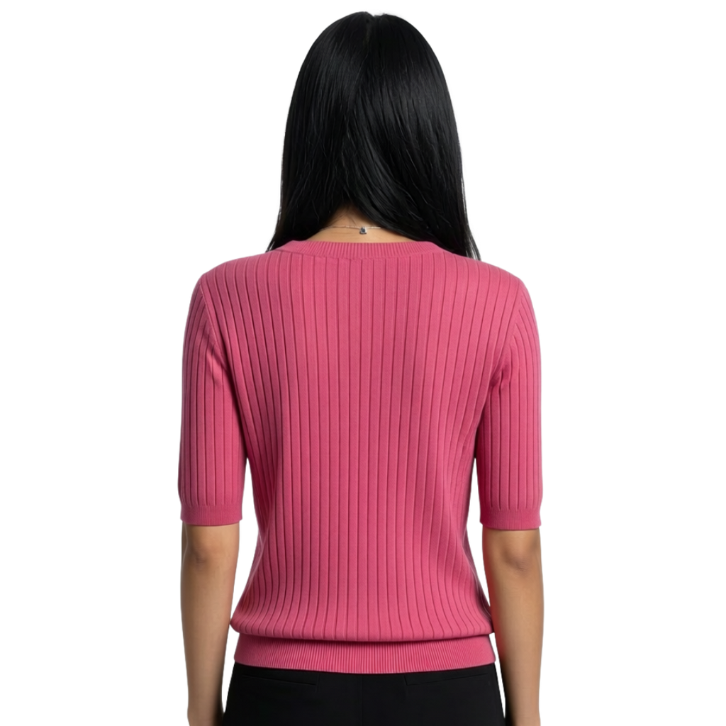Women’s V-Neck Elbow-Length Sleeve Ribbed Knit Pullover Sweater