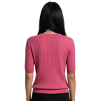 Women’s V-Neck Elbow-Length Sleeve Ribbed Knit Pullover Sweater