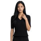 Women’s V-Neck Elbow-Length Sleeve Ribbed Knit Pullover Sweater