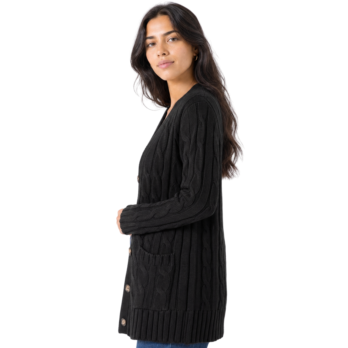 Women’s Cable-Knit Button-Front Long Cardigan Sweater