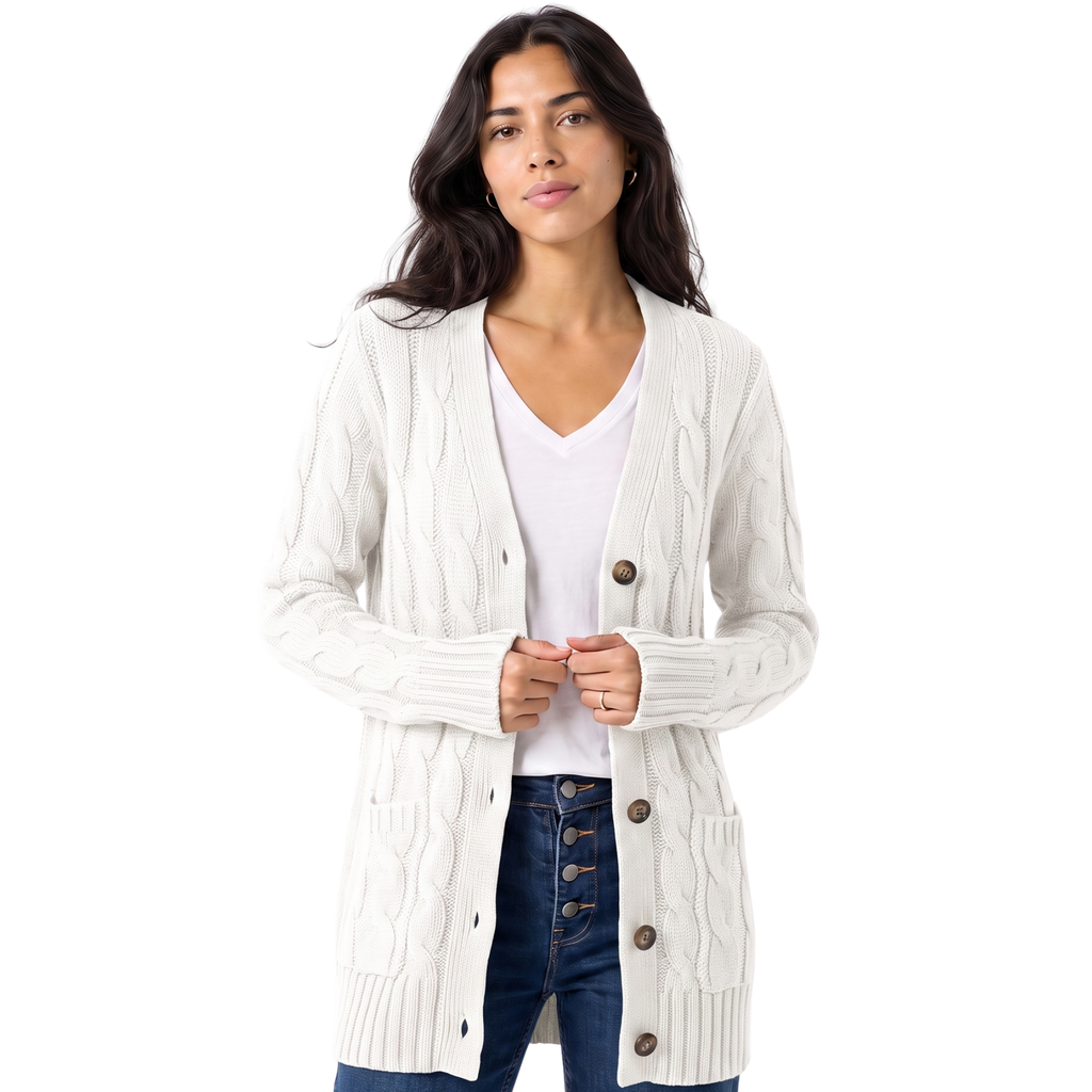 Women’s Cable-Knit Button-Front Long Cardigan Sweater