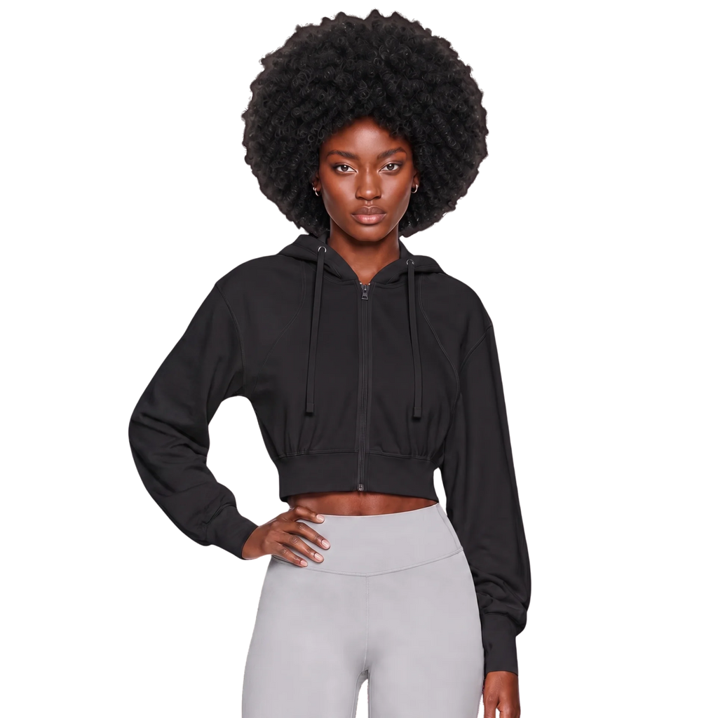 Women's Cropped Hooded Zip-Up Nylon Running Sports Jacket