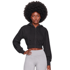 Women's Cropped Hooded Zip-Up Nylon Running Sports Jacket