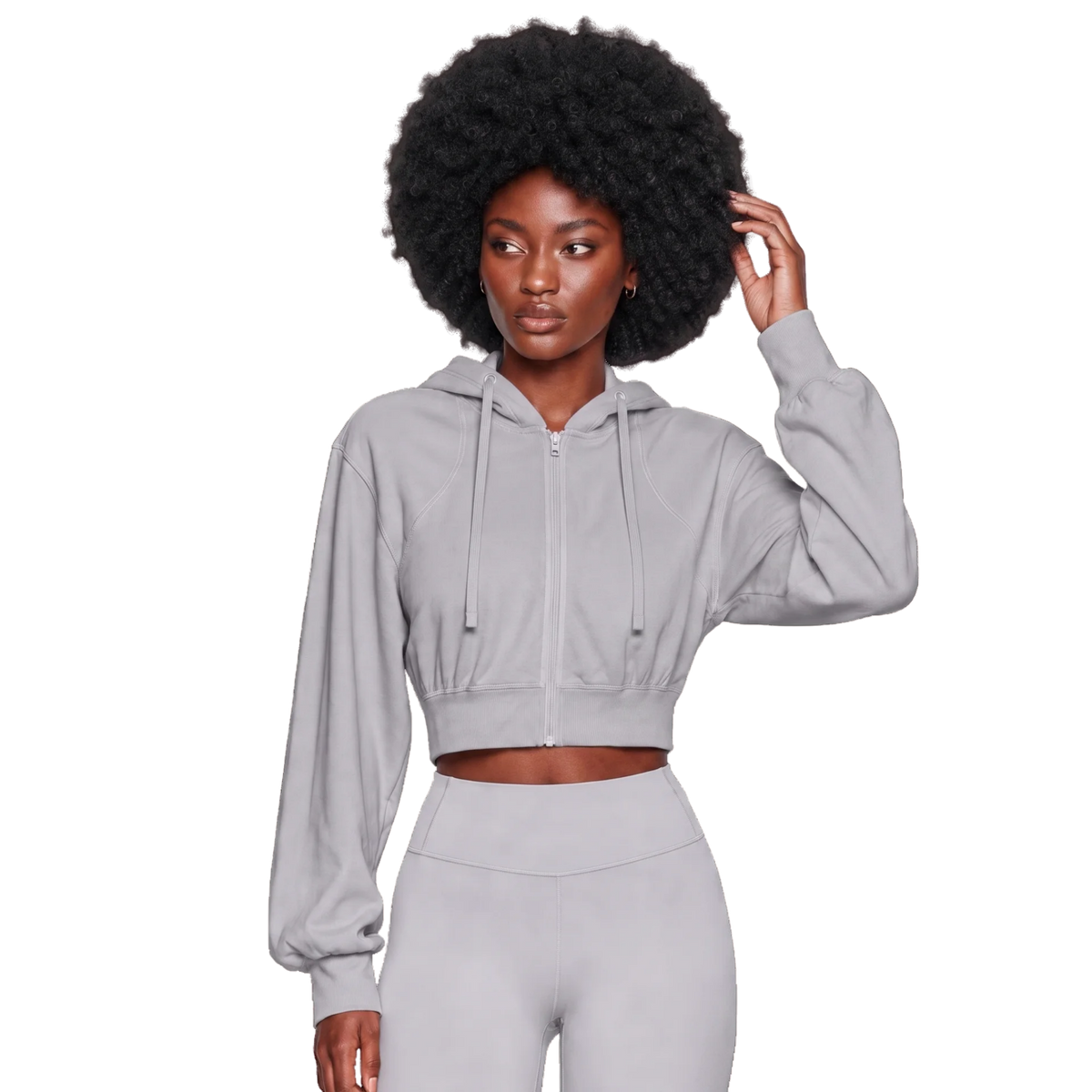 Women's Cropped Hooded Zip-Up Nylon Running Sports Jacket