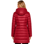 Women's Long Hooded Nylon Down Coat with Zipper Pockets