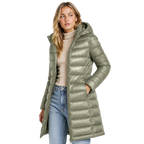 Women's Long Hooded Nylon Down Coat with Zipper Pockets