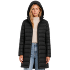 Women's Long Hooded Nylon Down Coat with Zipper Pockets