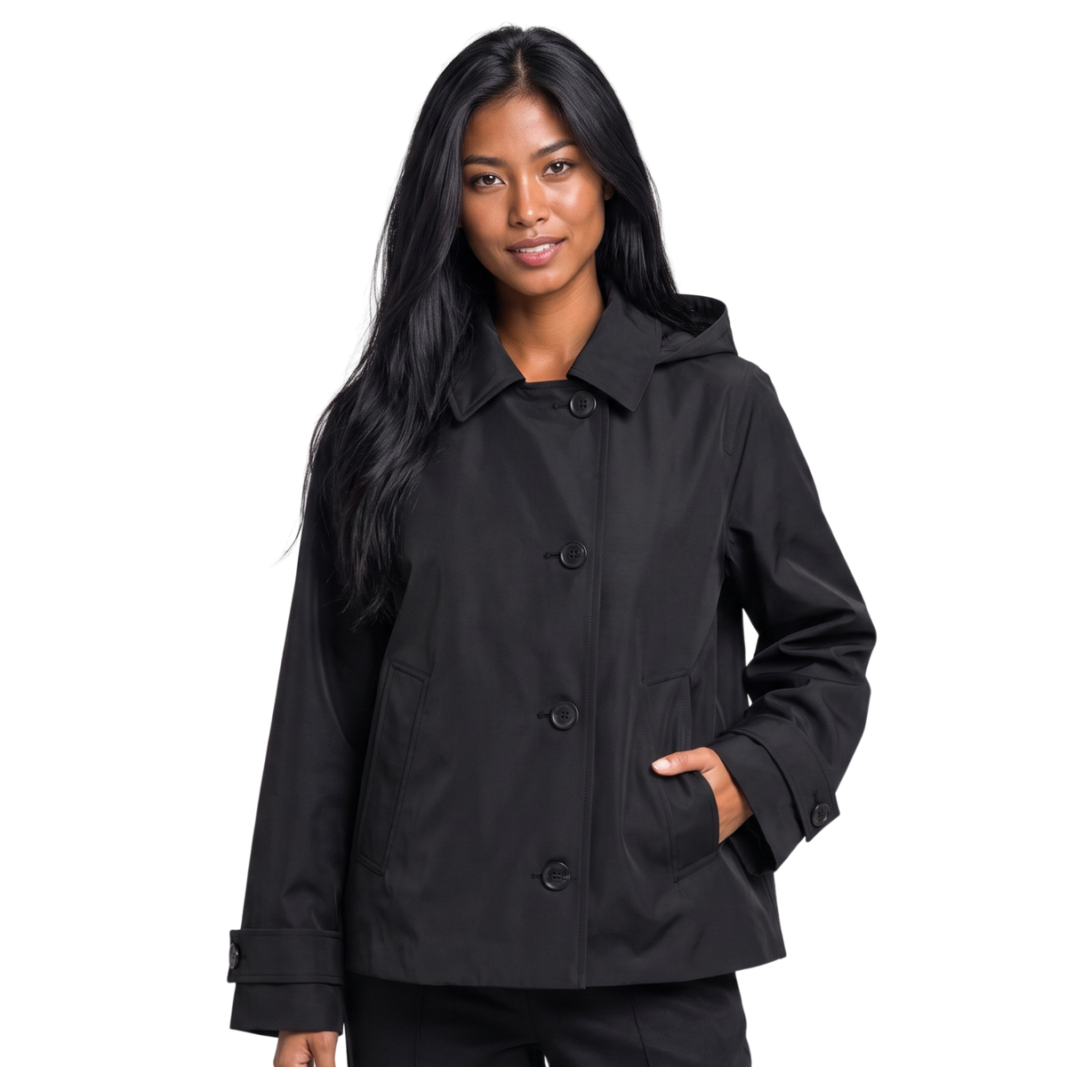 Turn-Down Collar Jacket with Detachable Hood